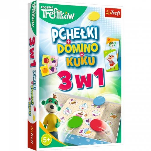 gra 3 w 1 domino, pchełki i kuku – rodzina TREFLIKÓW