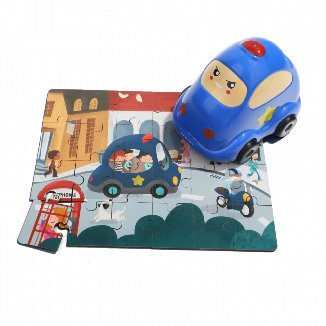 TOP BRIGHT drewniane puzzle z zabawką – radiowóz, 24 elementy