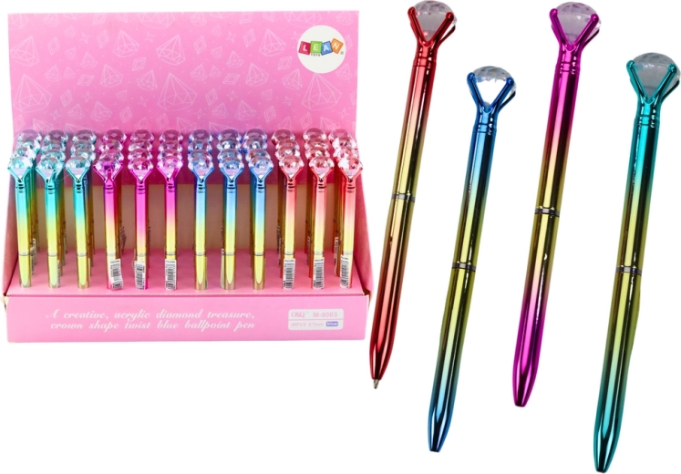 Długopis kulkowy z błyszczącym diamentem, złote korpus, niebieski wkład 0,7 mm