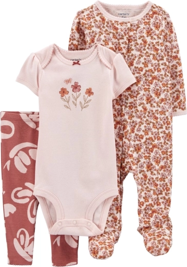 3-częściowy zestaw CARTER'S: body z krótkim rękawem, pajacyk i legginsy Pink floral dla dziewczynki – Rozmiar 56