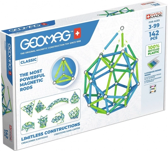 Geomag Classic Recycled magnetyczny zestaw konstrukcyjny 142 elementów – niebieski i zielony