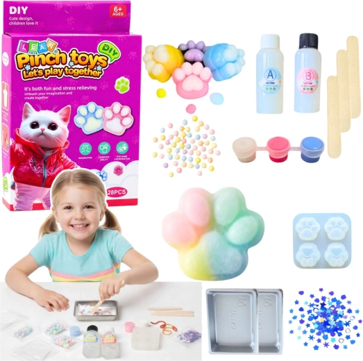 Kreatywny zestaw DIY do tworzenia squishy w kształcie kociej łapki, 28 elementów