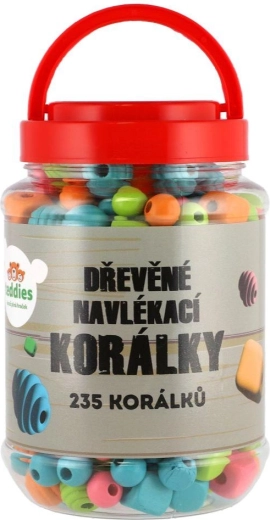 Kolorowe drewniane koraliki w plastikowym pojemniku 235 szt.