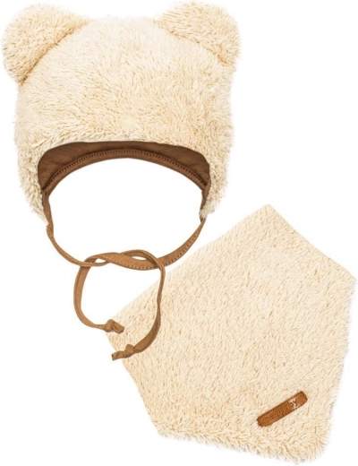 Zimowy zestaw niemowlęcy New Baby Teddy bear czapka i chustka beżowy