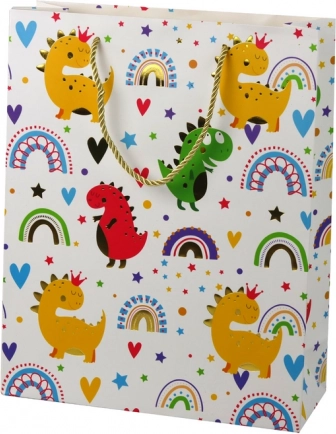 Torebka prezentowa kolorowe dinozaury tęcza 32 × 26 × 10 cm