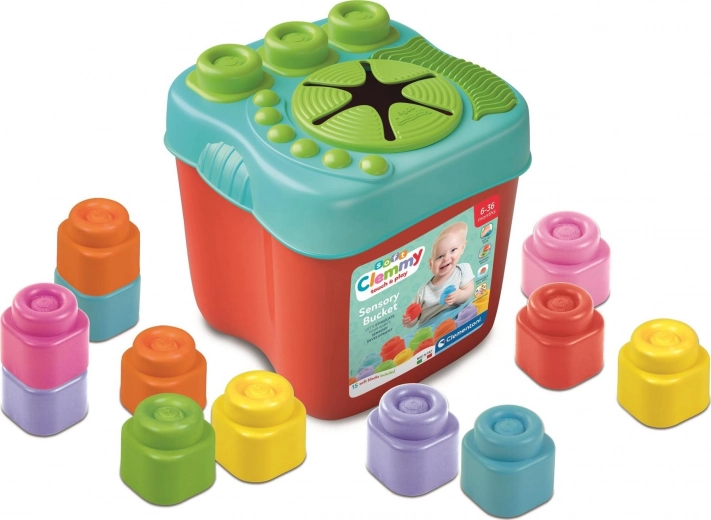 Soft Clemmy sensoryczny box z pokrywką i 15 miękkimi klockami