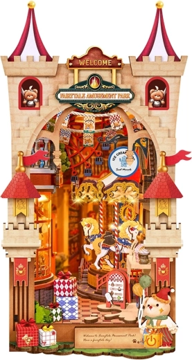 RoboTime Rolife book nook Bajkowy park rozrywki – 3D drewniana składanka, podpórka do książek z LED