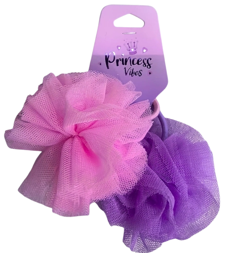 PINK zestaw tiulowych gumek do włosów różowa i fioletowa, 2 szt.