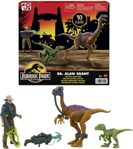 Dr Alan Grant z dinozaurami i akcesoriami