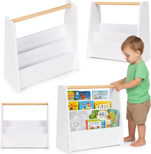 Montessori dziecięca biblioteczka 3‑poziomowy stojak na książki biały ecotoys