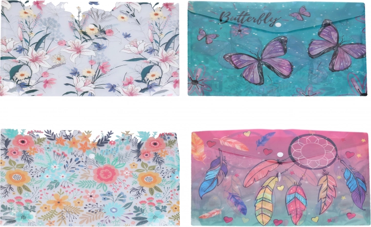Plastowa teczka na dokumenty z zatrzaskiem 35 × 25 cm – mix motywów