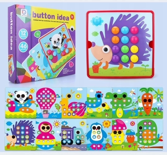 Książkowa mozaika z guzikami Jeż – trening małej motoryki