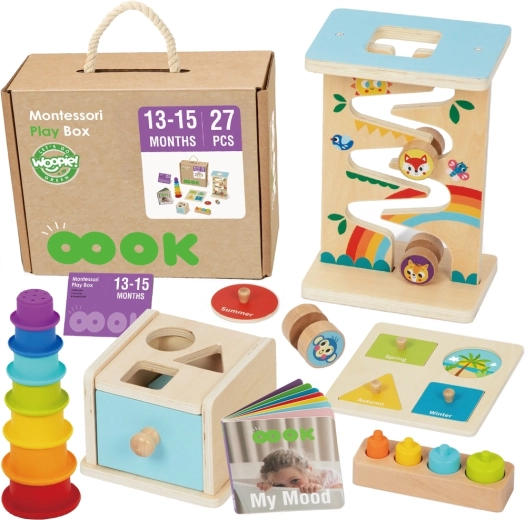 Woopie green montessori box 6 w 1 drewniany zestaw edukacyjny dla dzieci 13–15 miesięcy