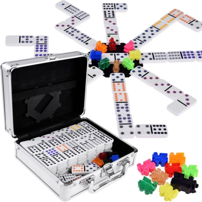 Zestaw gier Domino i Mexican Train z metalową walizeczką