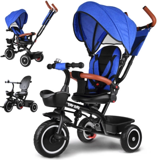 Dziecięcy trójkołowy rowerek 3w1 z daszkiem TINY BIKE – Niebieski