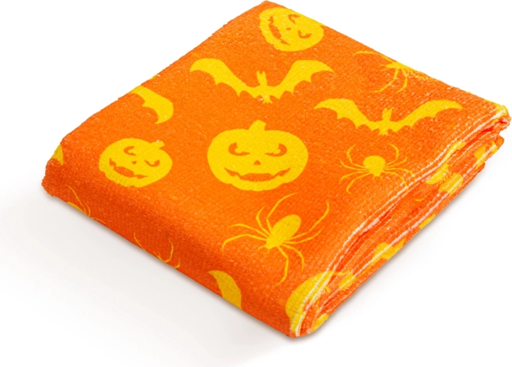 Ściereczka z mikrofibry z halloweenowym motywem dyni i nietoperza, pomarańczowa, 60 × 40 cm