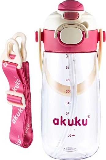 Akuku szkolna butelka ze słomką 480 ml różowa