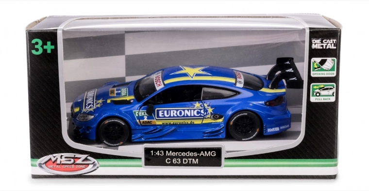 Metalowy model MERCEDES‑AMG C 63 DTM 1:43 z napędem typu pull‑back