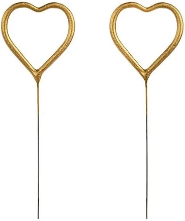 Złote zimne ognie w kształcie serca 16,5 cm - 2 szt.