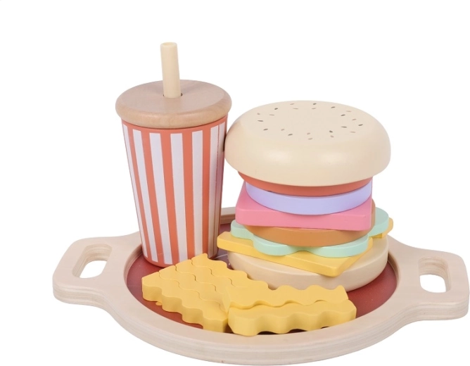 2Kids Toys drewniana nakładanka fast food (hamburger, frytki i napój)