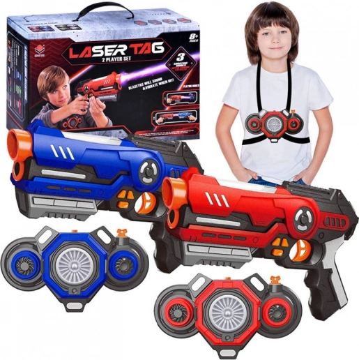 Zestaw laser tag dla 2 graczy z kamizelkami i efektami świetlnymi