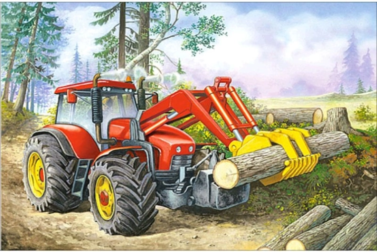 Diamentowe haftowanie (diamond painting) traktor z chwytakiem 35 × 25 cm