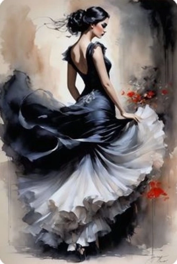 Malowanie diamentowe – kobieta w czarnej sukience 30 × 40 cm