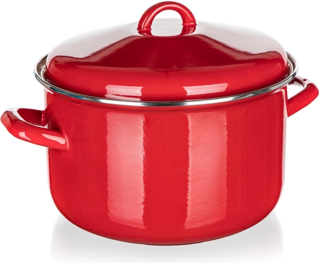 Emaliowany garnek z pokrywką 24 cm 5,9 l Milton czerwony