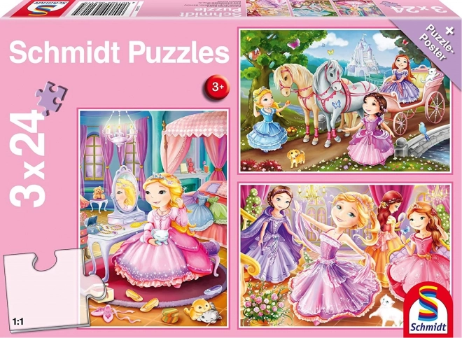 Puzzle bajkowe księżniczki 3×24 elementów SCHMIDT