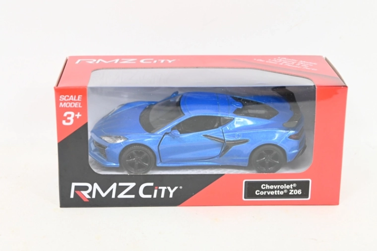 RMZ Chevrolet Corvette Z06 2023 – niebieski metalowy model 1:37 z napędem pull-back