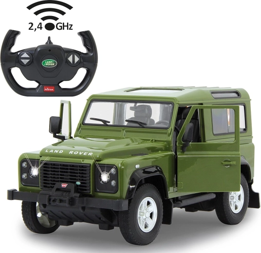 Jamara Land Rover Defender RC auto 1:14 zielone 2,4 GHz z LED i otwieranymi drzwiami