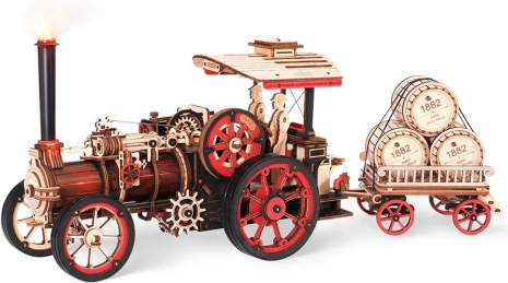 RoboTime 3D mechaniczna drewniana układanka parowa z przyczepą