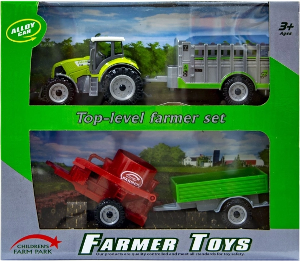 Zielony traktor z wymiennymi przyczepami