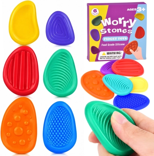 Silikonowe kamyczki sensoryczne fidget toys – zestaw 6 szt.