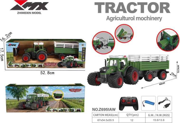 Zdalnie sterowany traktor z przyczepą i wywrotką