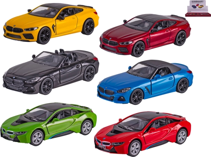 Metalowy model samochodu Kinsmart BMW 1:38 z napędem typu pull-back i otwieranymi drzwiami