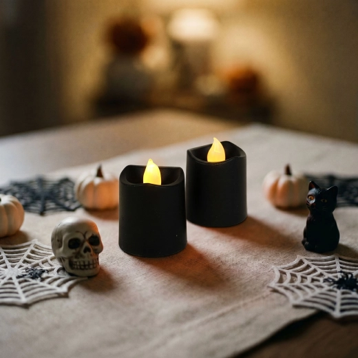 Halloweenowe czarne świeczki LED, 2 szt.