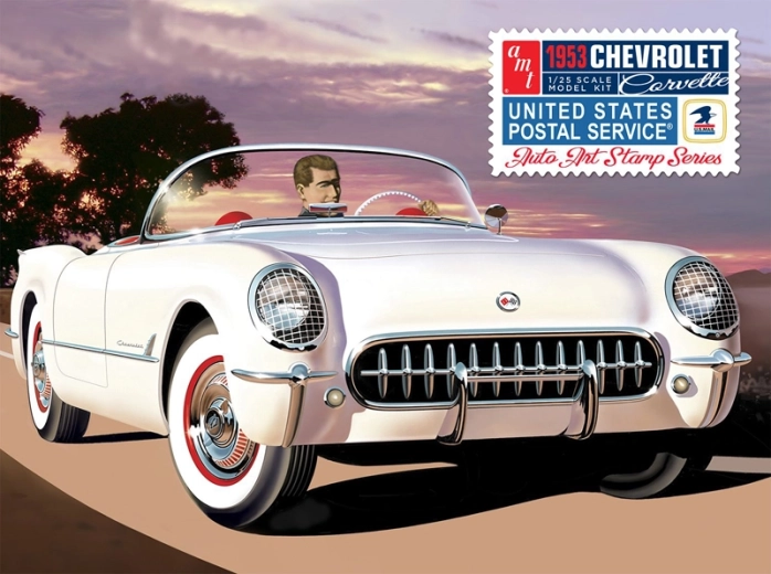 Plastikowy model auta 1953 Chevy Corvette 1:25 (USPS Stamp Series)