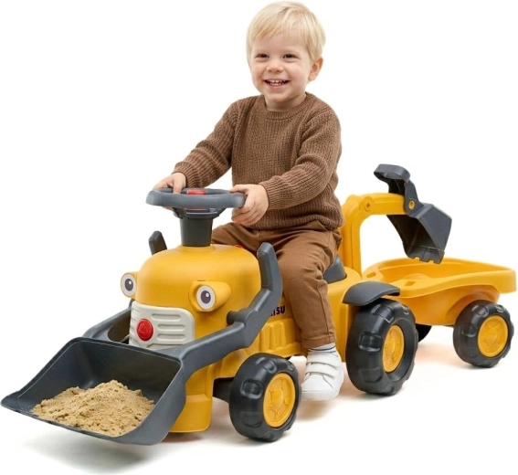 Jeździk Komatsu z ładowarką, koparką i przyczepą
