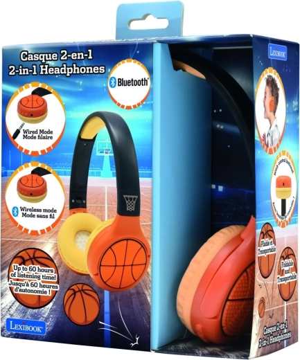 Dziecięce słuchawki Bluetooth 2w1 z koszykarskim wzornictwem LEXIBOOK