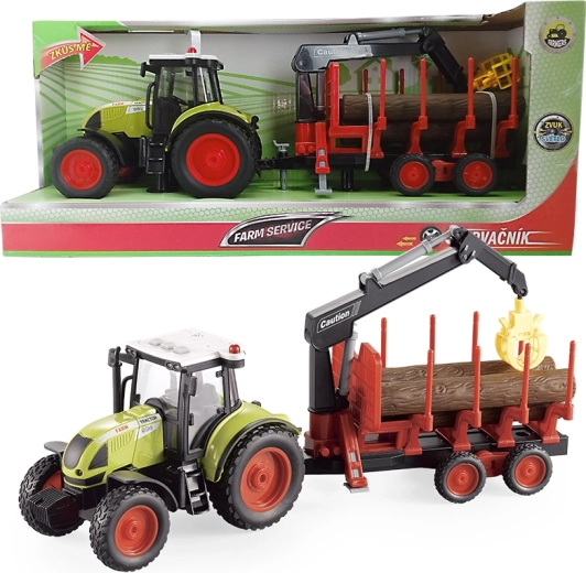 Traktor Farm service z przyczepą do transportu drewna 1:16
