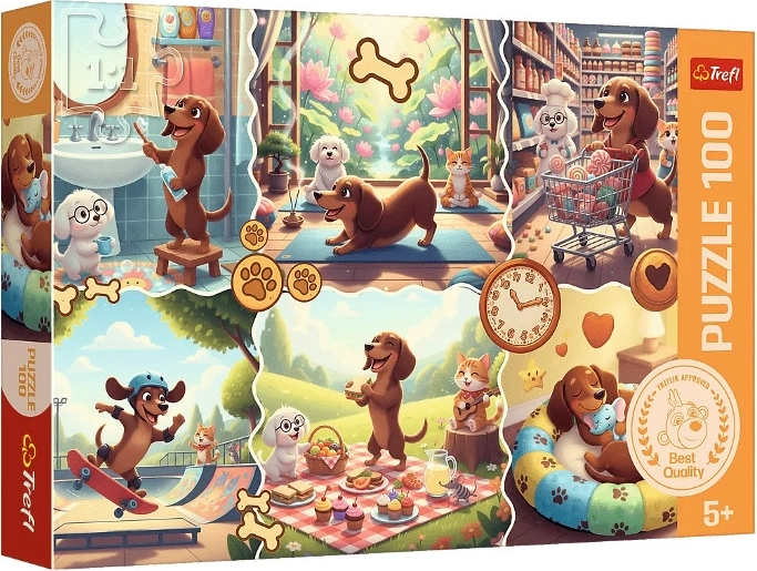 Puzzle 100 elementów Długi dzień jamniczka