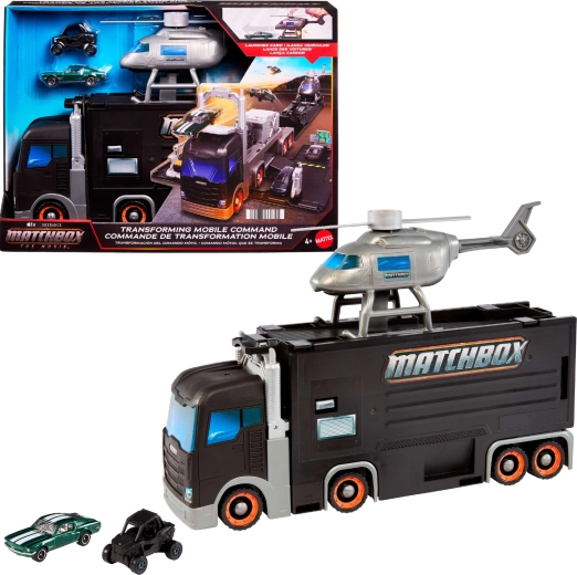 Matchbox mobilne centrum dowodzenia – transformująca się ciężarówka transportowa z helikopterem i 2 autkami