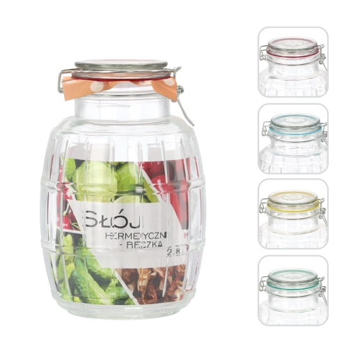 Szklany słoik 2,8 l hermetycznie zamykany – kształt beczki