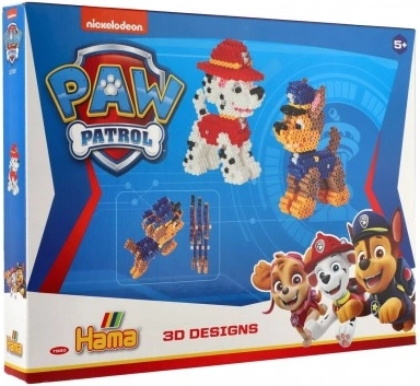 Koraliki do zaprasowywania Hama 3D 4000 szt.+podkładka Psi Patrol/Paw Patrol plastik w pudełku 32x24,5 cm
