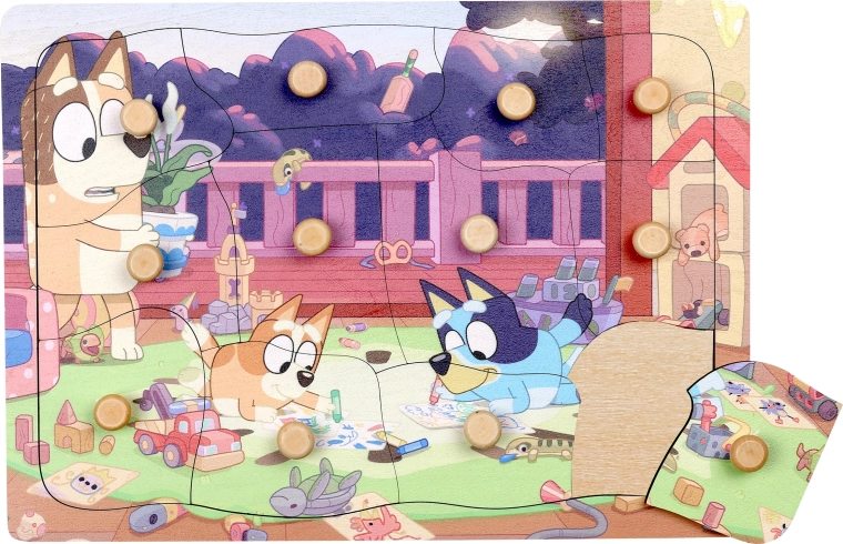 Drewniane puzzle z uchwytami Bluey – 12 elementów