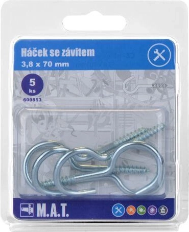 Hak z gwintem 70 × 3,8 mm, ocynk, 5 szt.