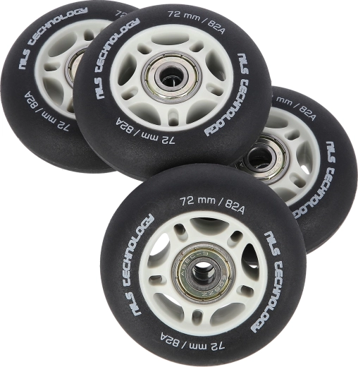 Matowe kółka do rolek inline NILS Extreme 72 mm 82A z łożyskami ABEC 9, czarne, zestaw 4 szt.