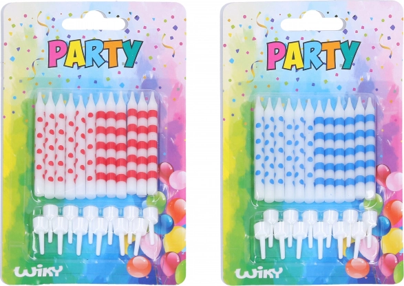 Urodzinowe świeczki w kropki i paski, 12 szt. + podstawki