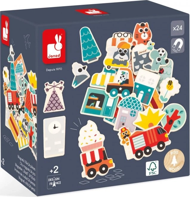 JANOD Drewniane magnesy W mieście 24 szt.